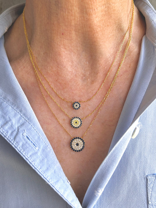 Evil Eye Necklace, Evil Eye Protection 925 Sterling Silver, Gold plated, SAPPHIRE and CZ stones Necklace